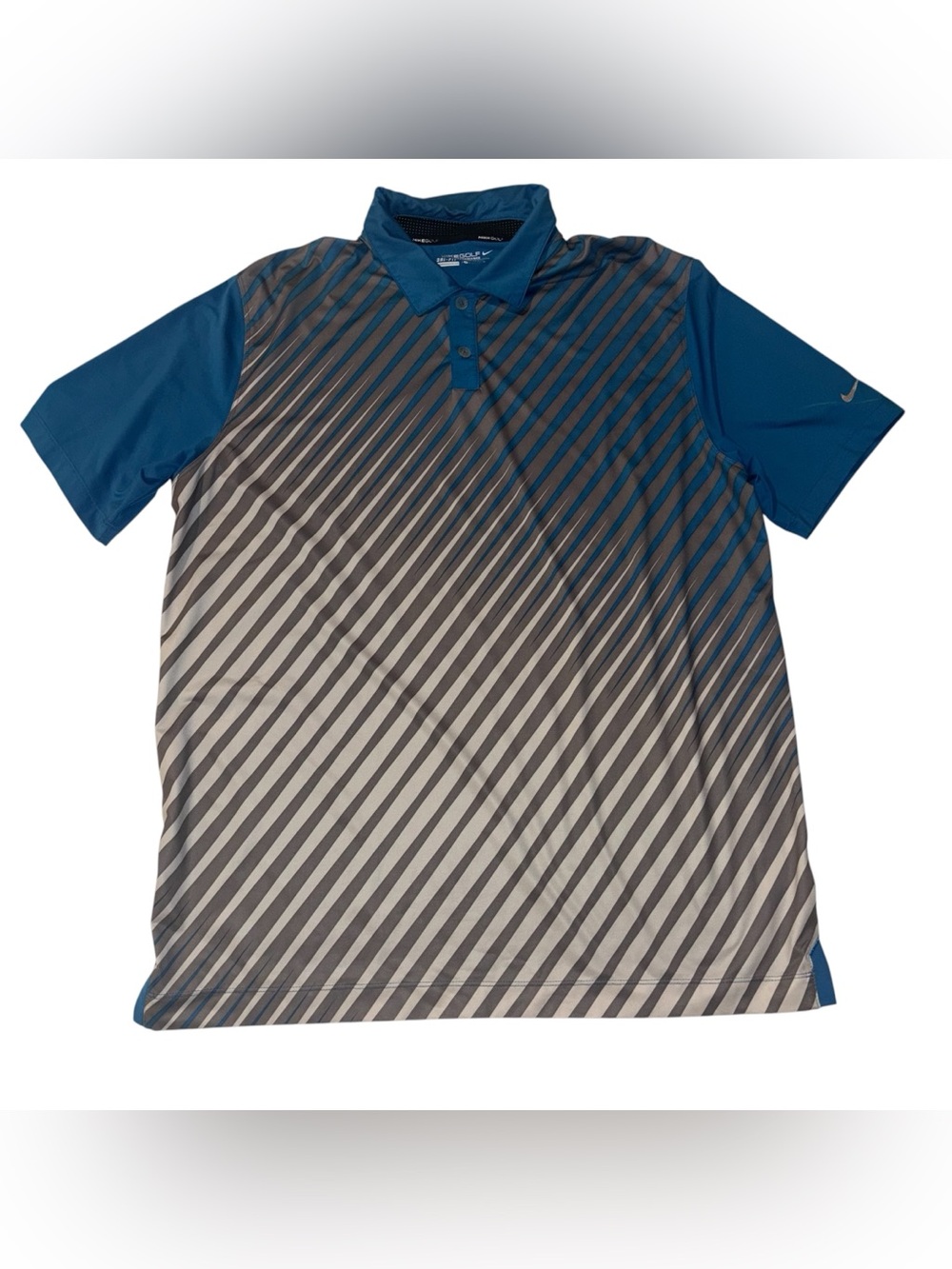 Nike Golf Blue & Gray Diagonal Stripe Tour Performance Dri-Fit Polo Men's L